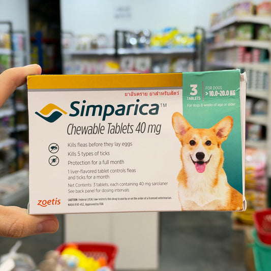 Zoetis Simparica Chewable Tablets for Dogs (ခွေးများအတွက် တစ်လခံ သန်း၊ မှက်နှင့် ဝဲပျောက်စားဆေးပြား)